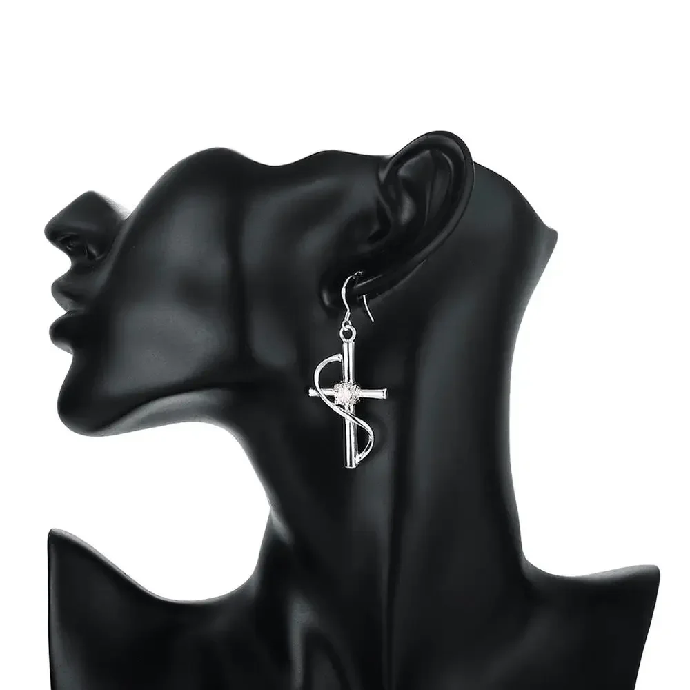 High Quality 925 Sterling Silver Earrings Fashion Jewelry Elegant Woman Crystal Cross Drop Earrings Trendsetter Christmas Gift