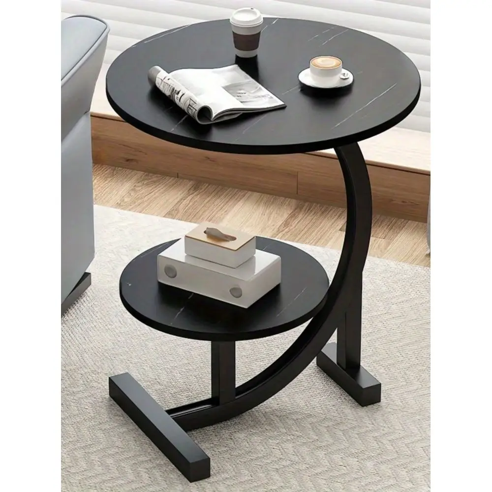 

Luxury Solid Wood Circular Coffee Table Modern DoubleLayer Sofa Side Cabinet, Creative Lightweight Luxury Side Table, Chic And