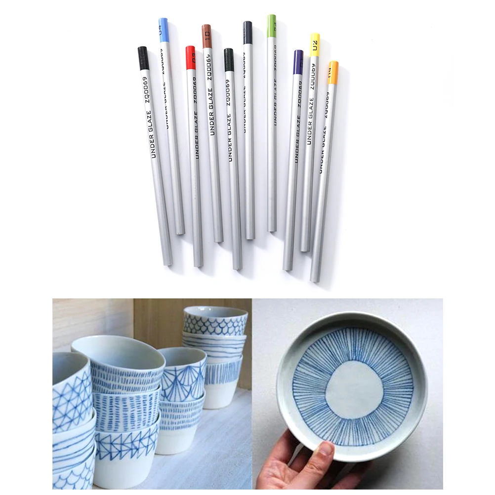 1X Pottery Art Underglaze Colored Pencils Ceramic DIY Painting Hand-Painted Hook Line Underglaze Color Lead Powder Pen Clay Tool