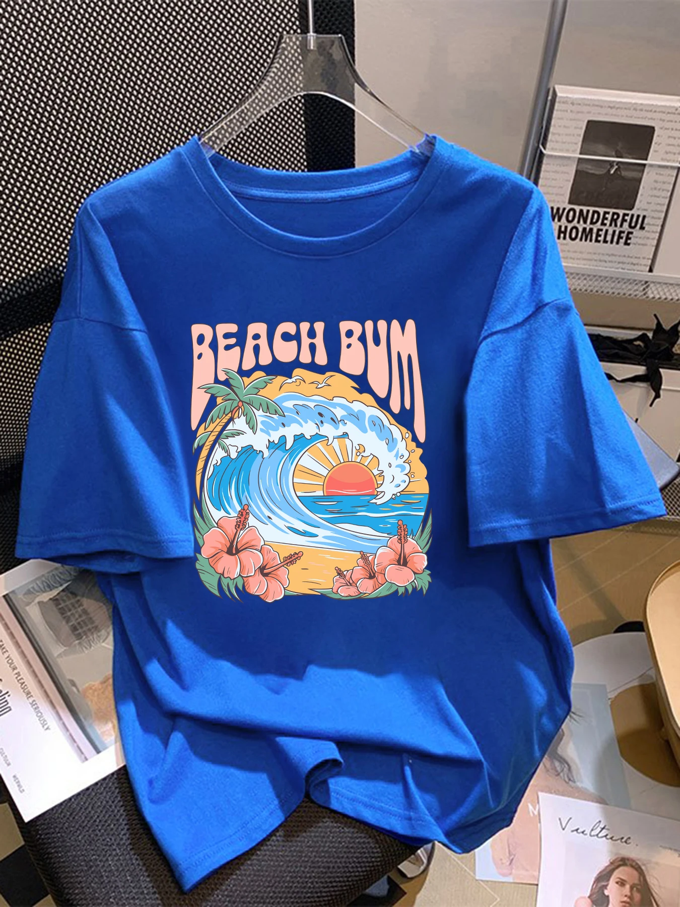 

Beach Bum Beach Sunset Printing Womens Basics T-Shirts Oversize T-Shirt Casual Summer New Short Sleeve Cotton Unisex Hip Hop Top