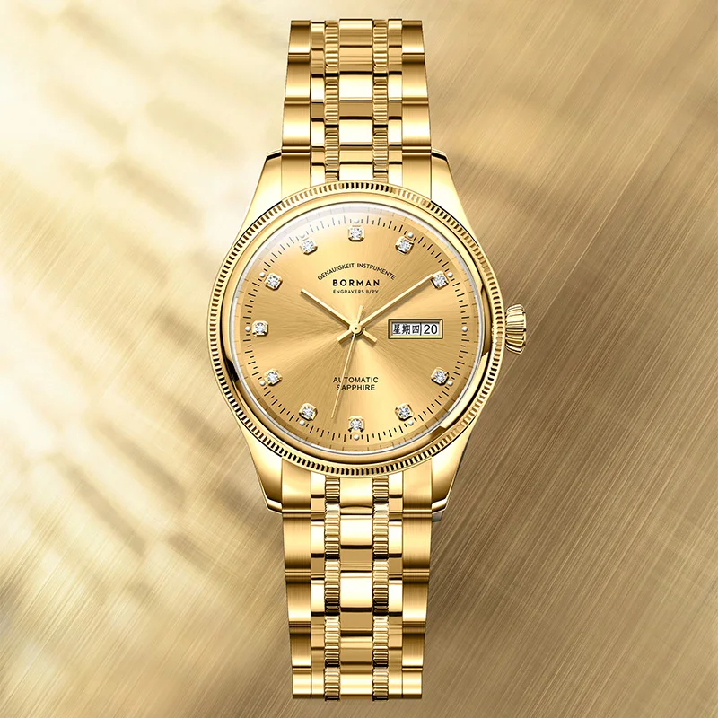 BORMAN BM9020 TOP Watch  40mm Luxury Man Automatic Mechanical Men's Watches Sapphire 50M Waterproof Diamond Clock Double date w