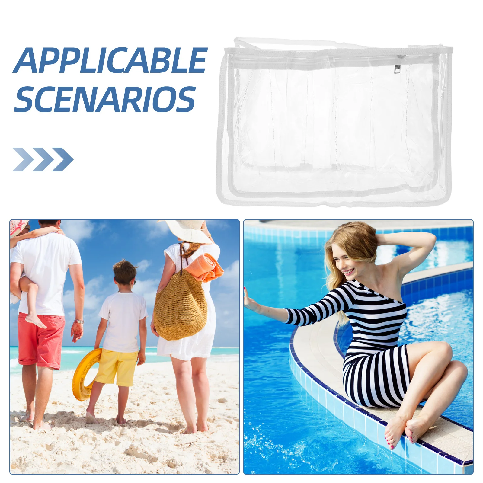 حقيبة شفافة للشاطئ مصنوعة من مادة PVC شديدة التحمل وقابلة للطي وخفيفة الوزن ومقاومة للرمال للتخييم والسباحة في الهواء الطلق