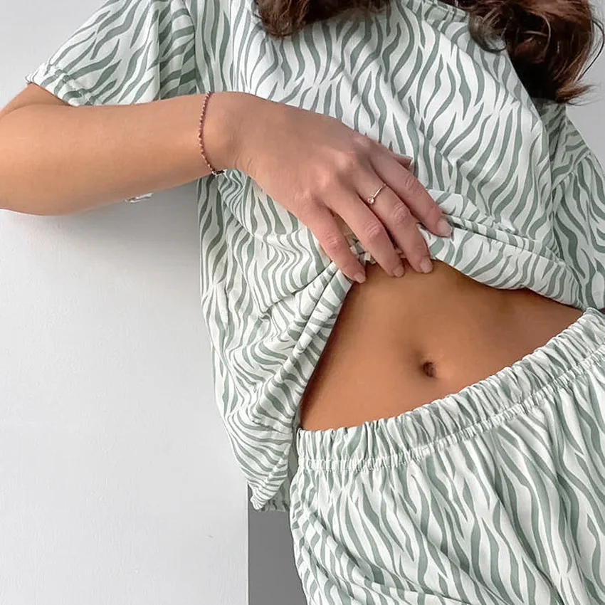 Pajamas Sets 2024 Knitted Round Neck Short Sleeve Short Pants 2-Piece Set Soft and Comfortable Women's Loungewear Sleepwear