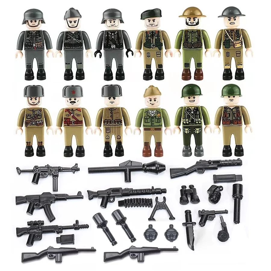 12 teile/sätze WW2 Militär Soldaten MOC 4,5 cm Menschen Bausteine Mini Action-figuren Ziegel Spielzeug für Jungen Geschenk Spielzeug keine Playmobi