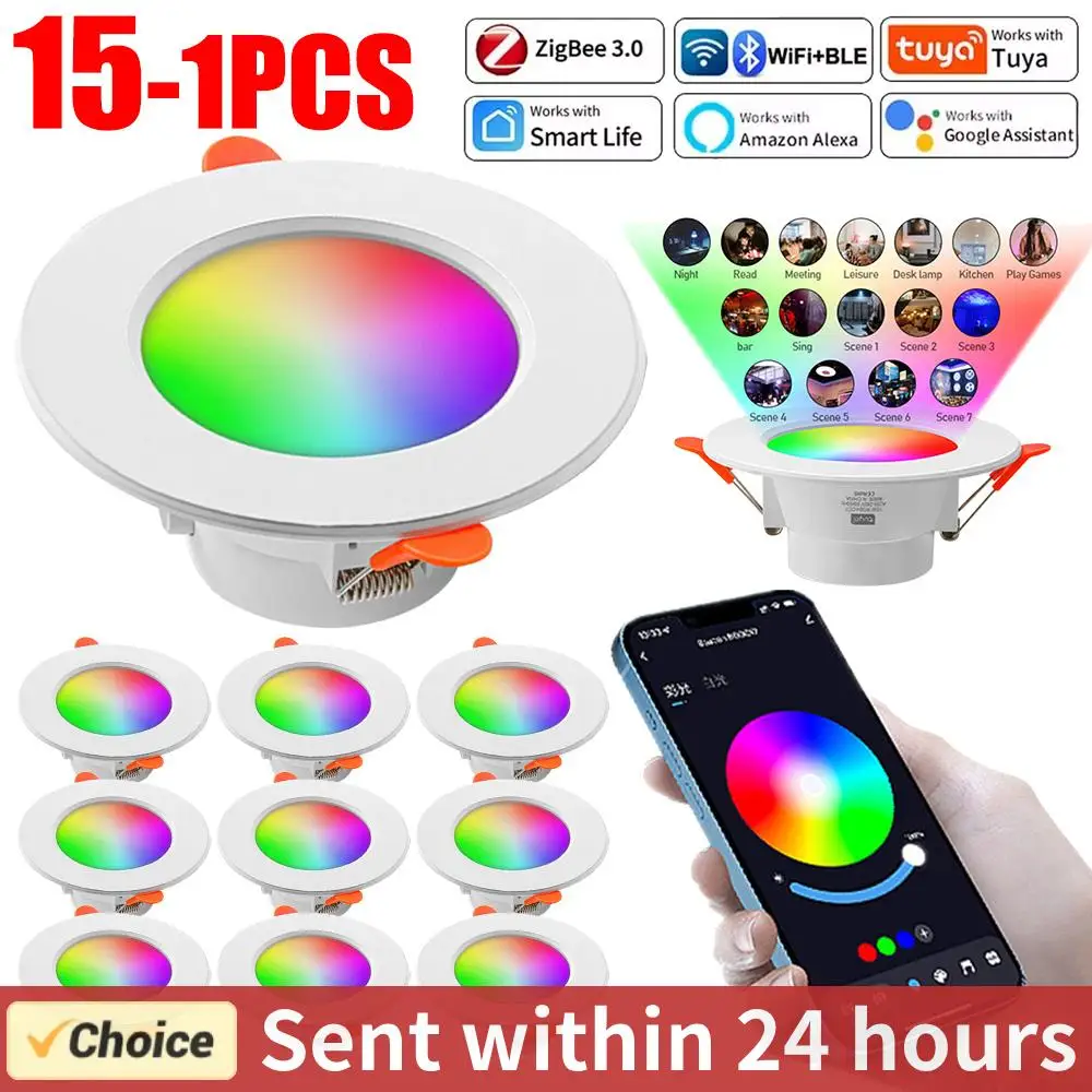 1-10PCS 10W Smart LED Downlight Bluetooth Ceiling Lamp RGB Lamp APP Remote Control Color Changing light for Google Alexa Home 