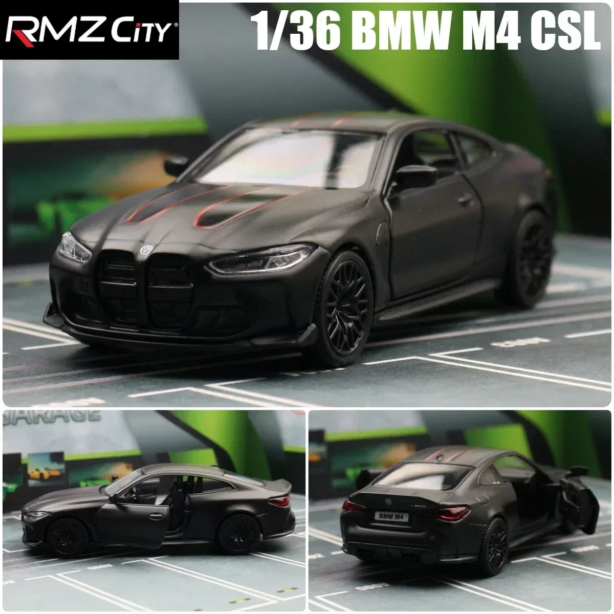 1/36 BMW M4 CSL G82 セダンおもちゃの車のミニチュアモデル RMZ CiTY フリーホイールプルバックダイキャスト合金コレクションギフト子供のための少年