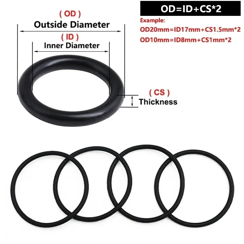 50Pcs Black NBR O Ring Seal Gasket Thickness CS 1mm OD 3~72mm Round Shape Nitrile Butadiene Rubber Spacer Oil Resistance Washer