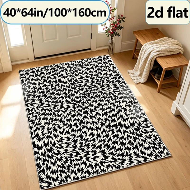 Black and White Sharp Jagged Abstract Carpet, Fashionable Street Style Carpet, Suitable for Living Room, Bedroom, and Home Interior Decoration