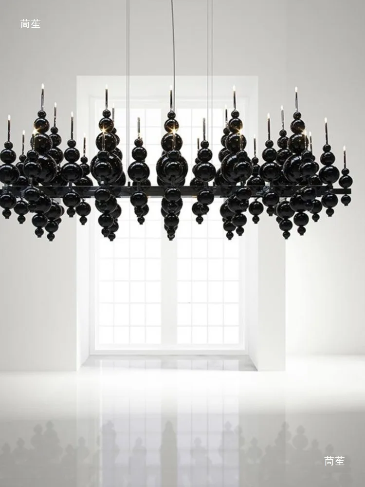 French medieval restaurant chandelier American retro solid wood Nanyang walnut long magic bean dining table bar lighting