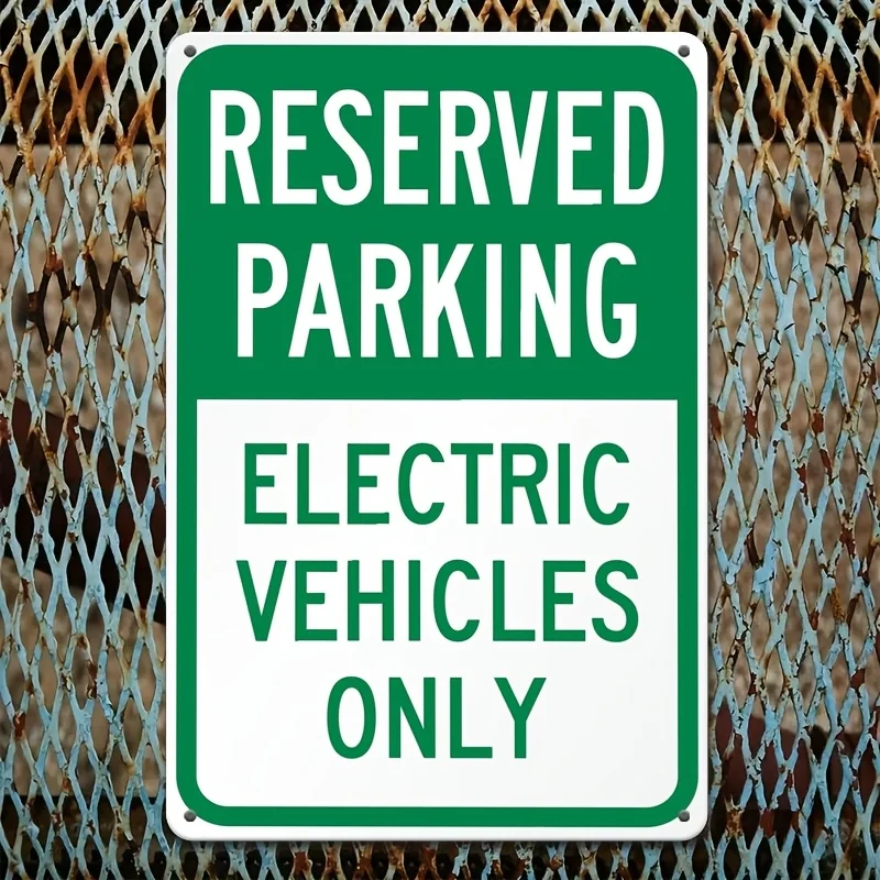 Room Decor  Vintage Metal Reserved Parking Sign for Electric Vehicles Only,  Iron Plaque, Decorative Warning Quote Theme for