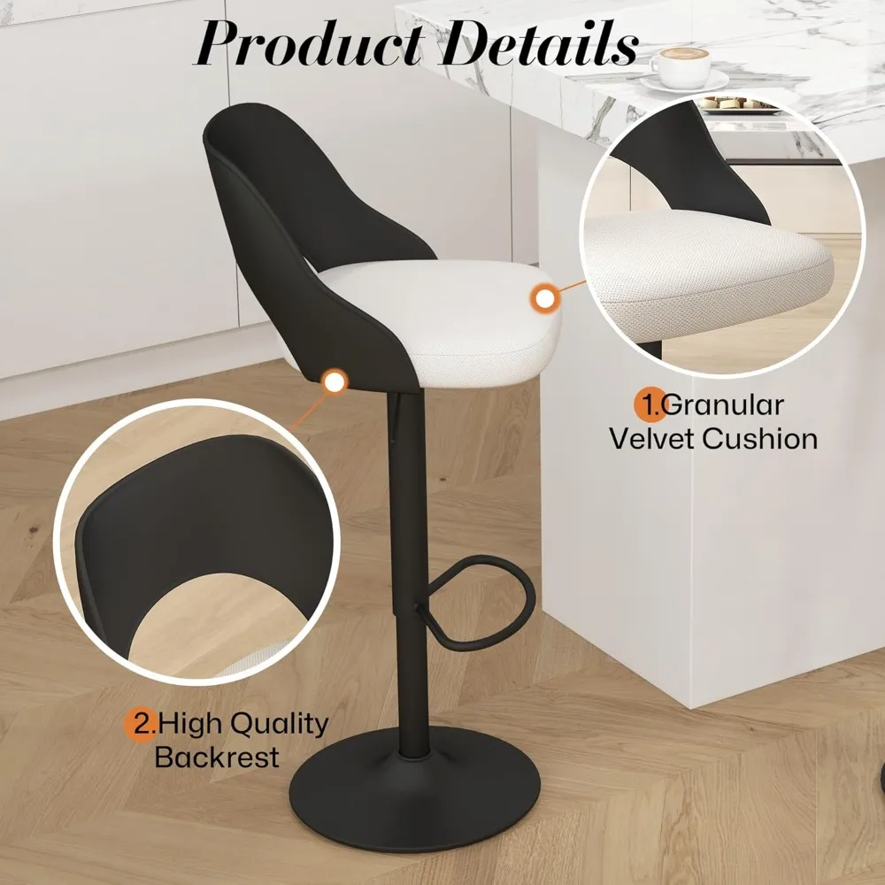 Modern Barstools 1 PC, Height Adjustable Swivel Counter Bar Stool with Hollowed-Out PP Black Back, Upholstered Bar Chair