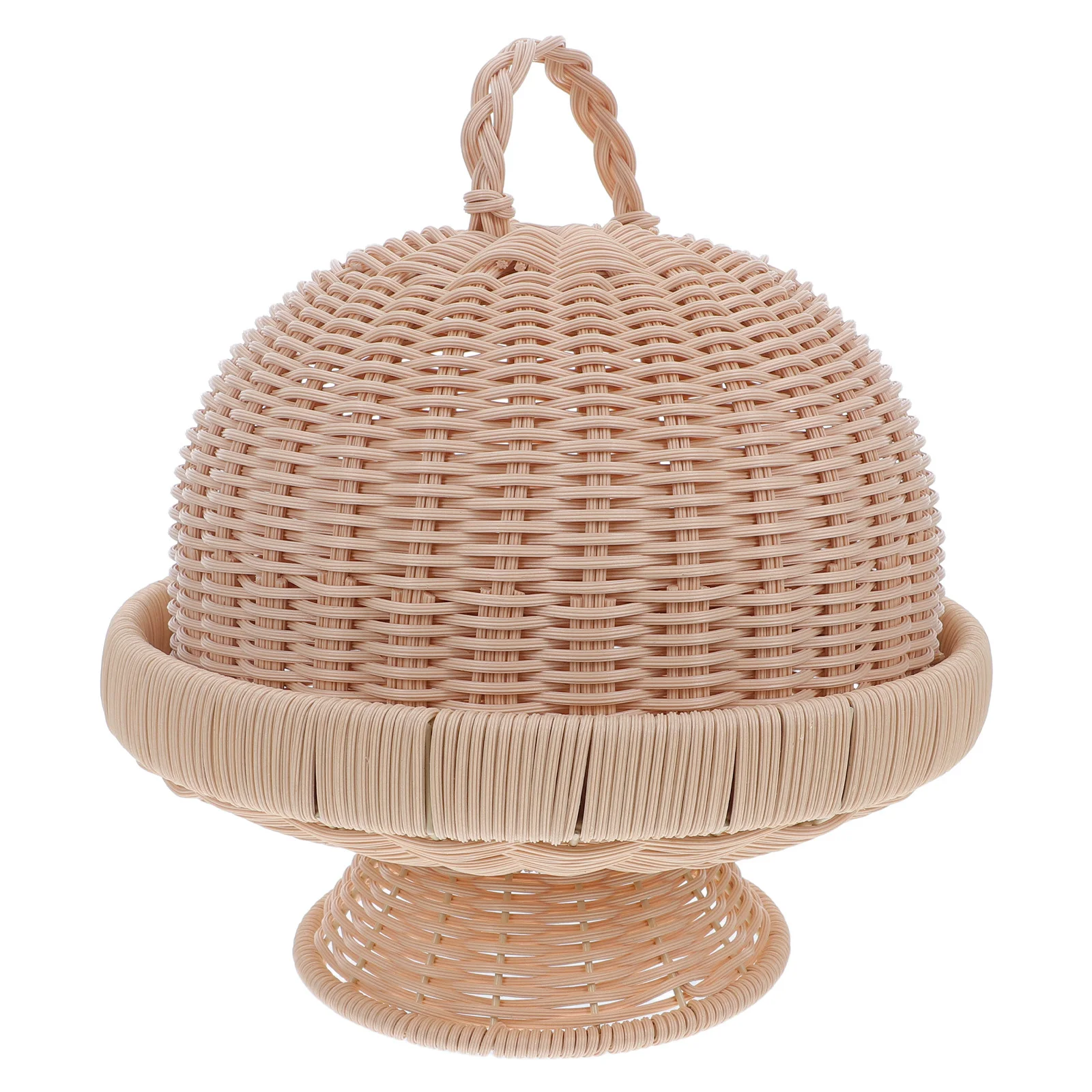 

Food Rattan Storage Tray Fruit Containers Bread Basket with Lid Khaki Serving Cover Round