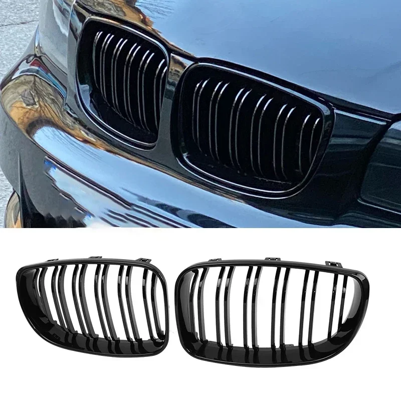 For BMW E81 E87 E82 E88 128I 130I 135I Car Front Bumper Kidney Grille Racing Grills Grilles Gloss Black Dual Slats Grill 07-11