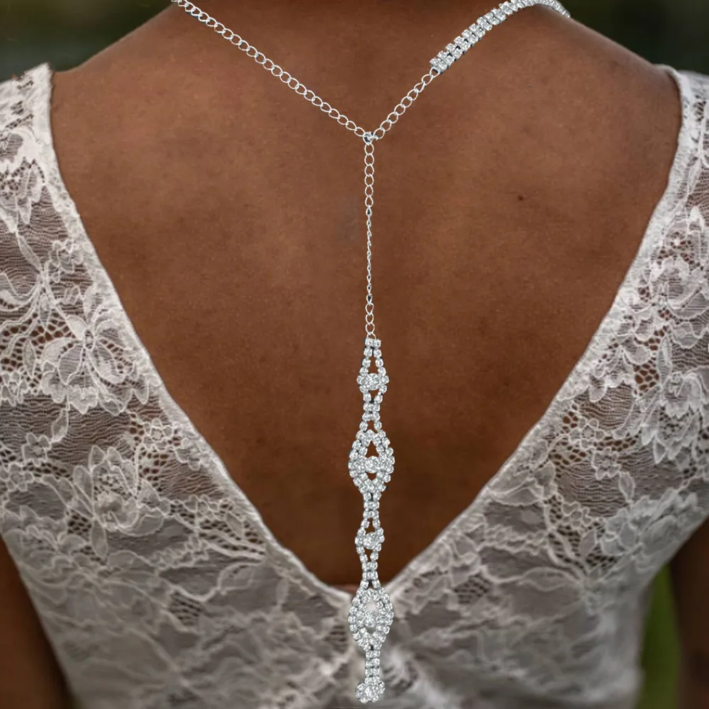 Stonefans Bride Back Chain Rhinestone Necklace Body Jewelry for Women Fashion Backdrop Necklace Charm Shoulder Strap Accessories