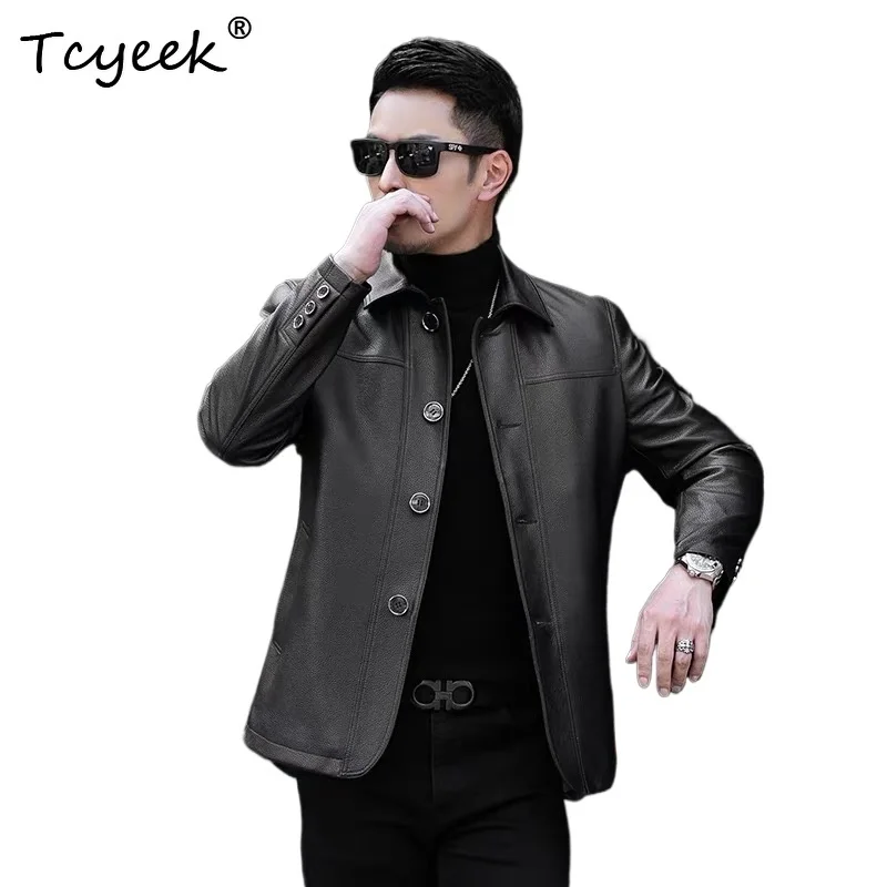 

Tcyeek Top Layer Cowskin Autumn Winter High End Trendy Black Short Men's Genuine Leather Jacket Куртка Кожаная Мужская 가죽 자켓