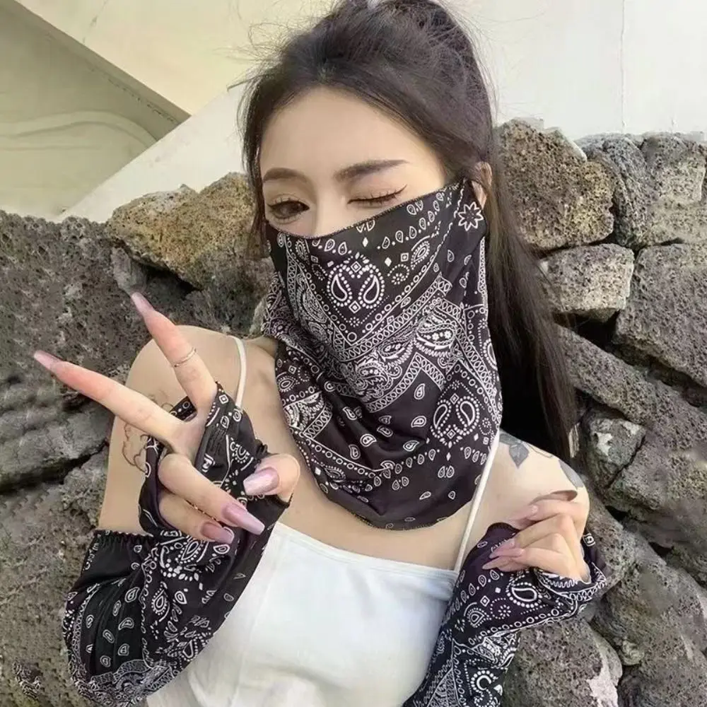 หน้ากากกันยูวีแบบบางสำหรับหน้ากากปิดหน้ากันแดดผ้าไอซ์ซิลค์ระบายอากาศสำหรับฤดูร้อนครึ่งหน้าสำหรับขี่จักรยานมอเตอร์ไซค์