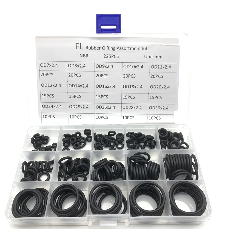 

225Pcs Rubber O Ring Set Gaskets Seal Nitrile Rubber Bands High Pressure O-Rings Repair Kit Sealing Elastic Band O Rubber Rings