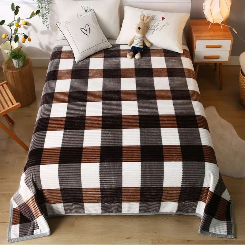 Winter Bed Blanket Thickened Coral Velvet Single Double Bed Cover Milk Velvet Office Plaid Nap Blanket Method