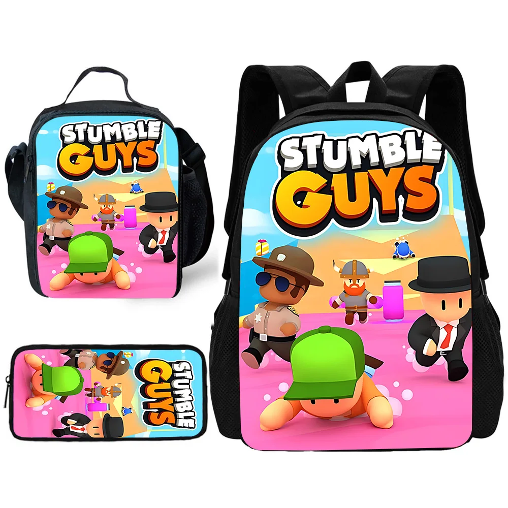 

Stumble Guys Child School Backpack with Lunch Bags ,Pencil Bags ,School Bags for Boys Girls Best Gift