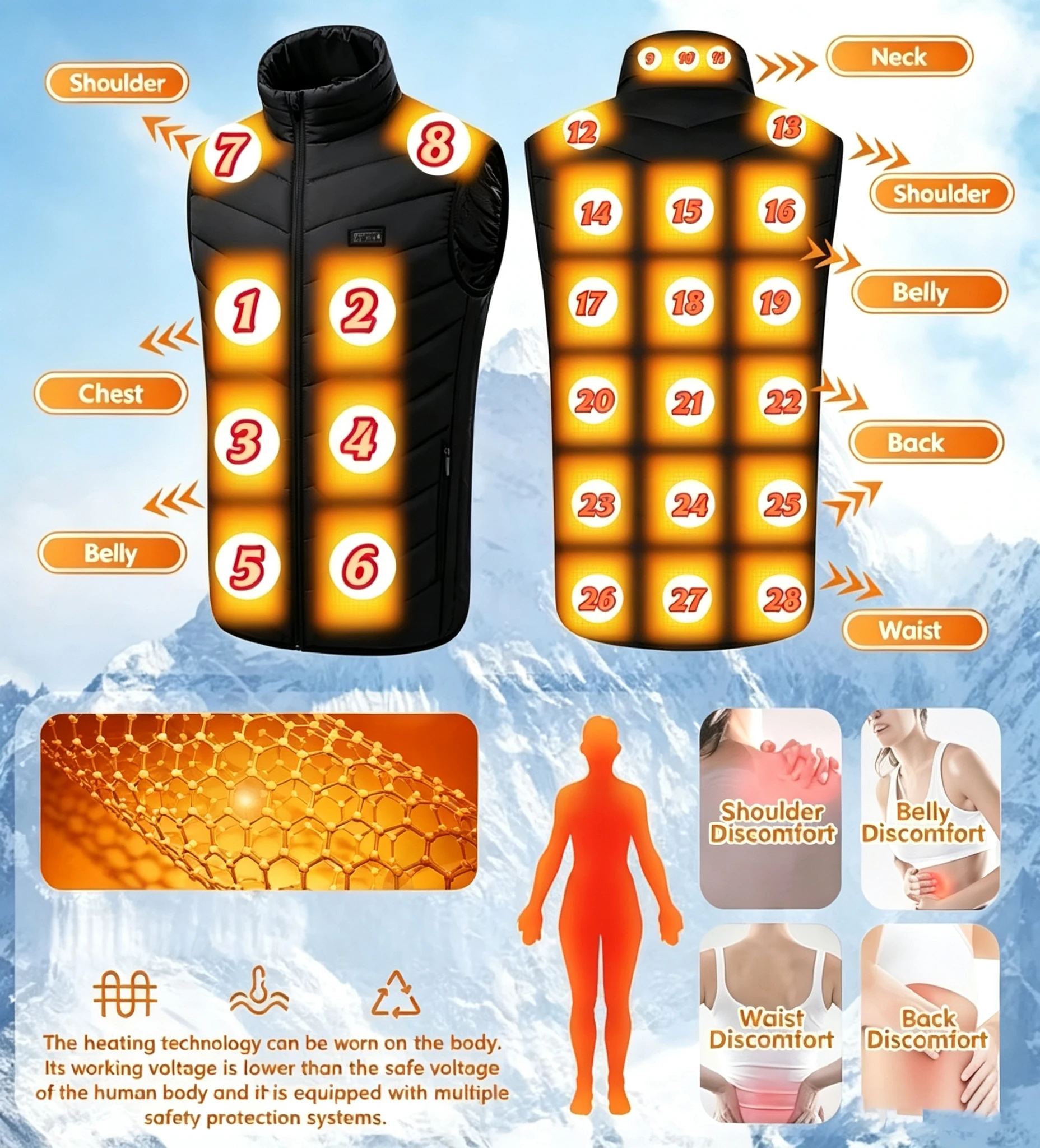 23 Heated Vest Zones Electric Heated Jackets Men Women Sportswear Heated Coat Graphene Heat Coat USB Heating Jacket For Camping