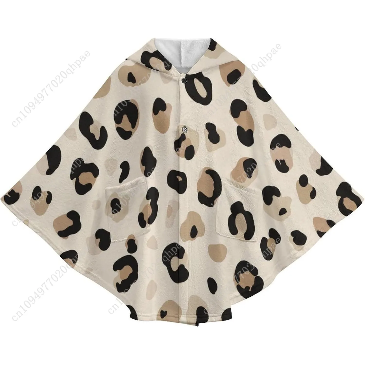 سترة بطانية مريحة من الفلانيل، بقلنسوة كبيرة الحجم ذات بقع سوداء الفهد مع جيوب للأطفال والمراهقين #4