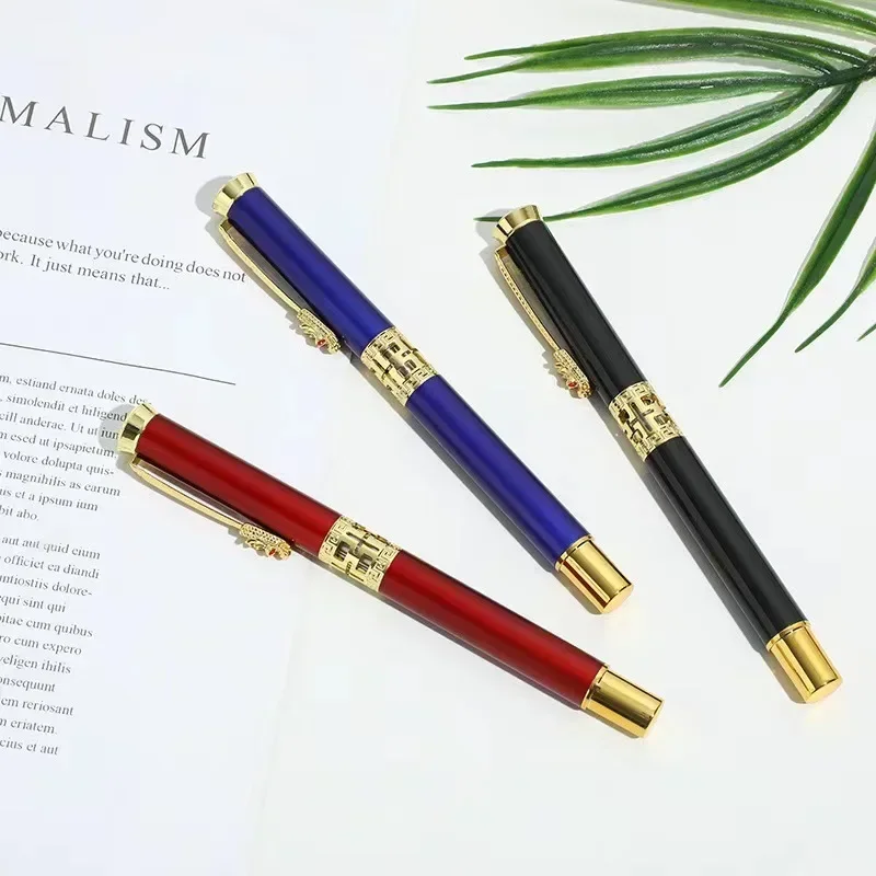 A 5PCS Dragon Head Pen Clip Metal Signature Pen, Chinese Style Treasure Bead Pen Wholesale, Neutral Pen