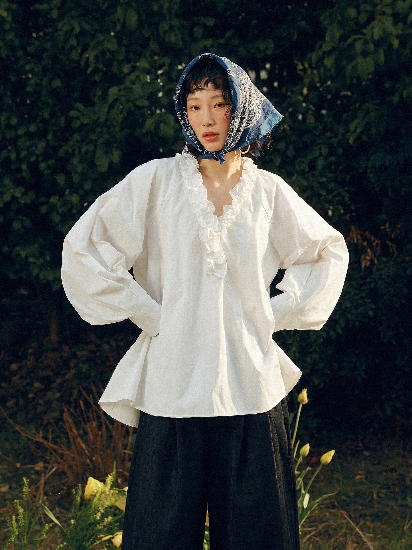 

White Long Sve V-Ne Women's irt Early Spring Cotton Floral Print Loose Fit French Sle Breathable Comfortable Casual ...