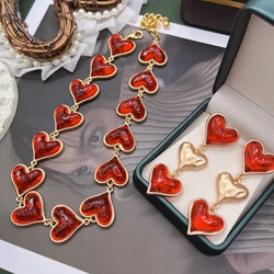 Romantic Heart Necklace Choker Sweet Red Resin Valentine's Jewelry Elegant For Women Girls