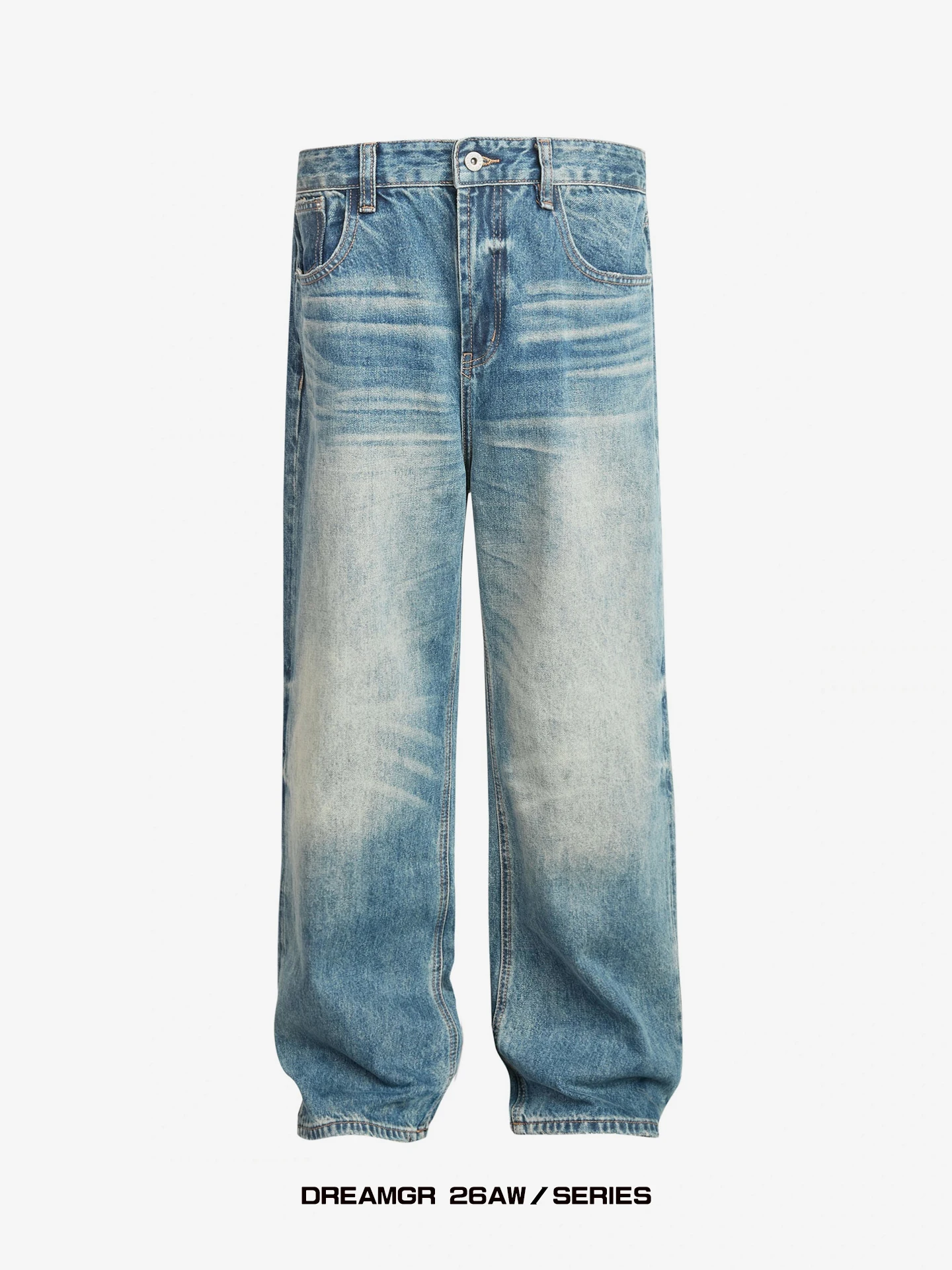 

Ретро-джинсы American Cleanfit синего цвета, свободные прямые брюки для мужчин, повседневные, универсальные, удобные, со средней посадкой.