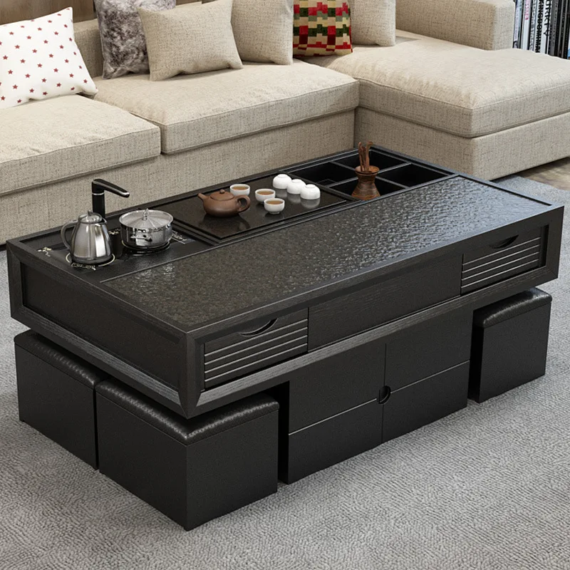 Modern simple small apartment Kung Fu coffee table integrated solid wood living room multi-functional office tea table