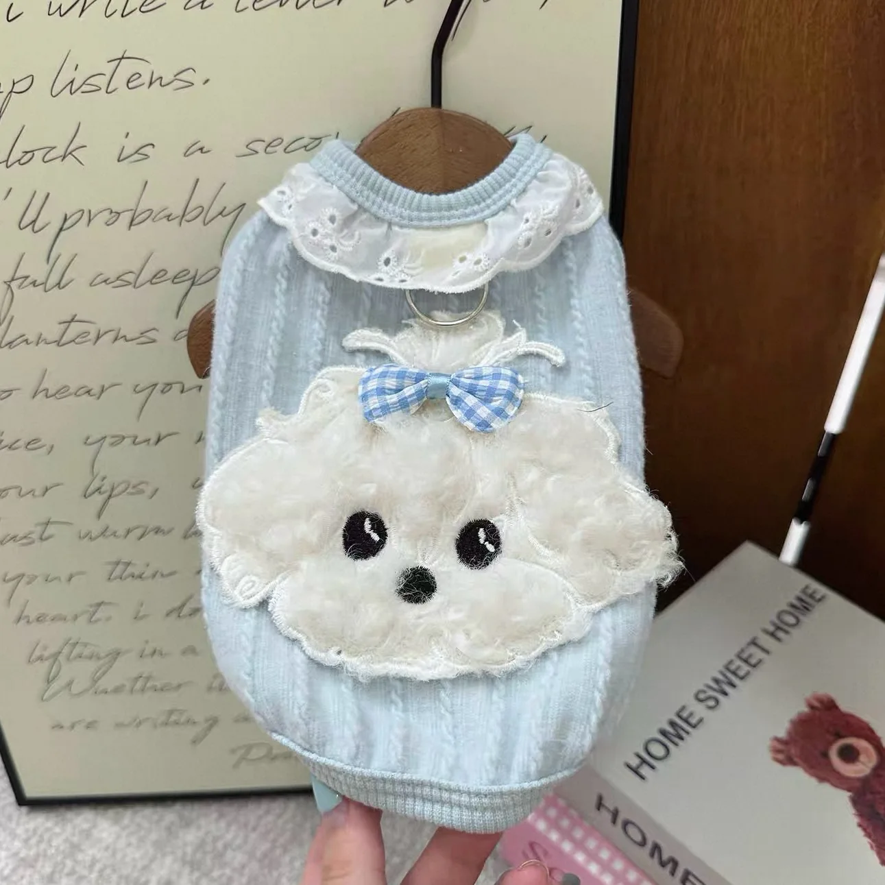 Little Dog Pattern Pet Vest Cat Lace Clothes Teddy Breathable Pullover Yorkshire Cartoon T-shirt with Traction Buckle