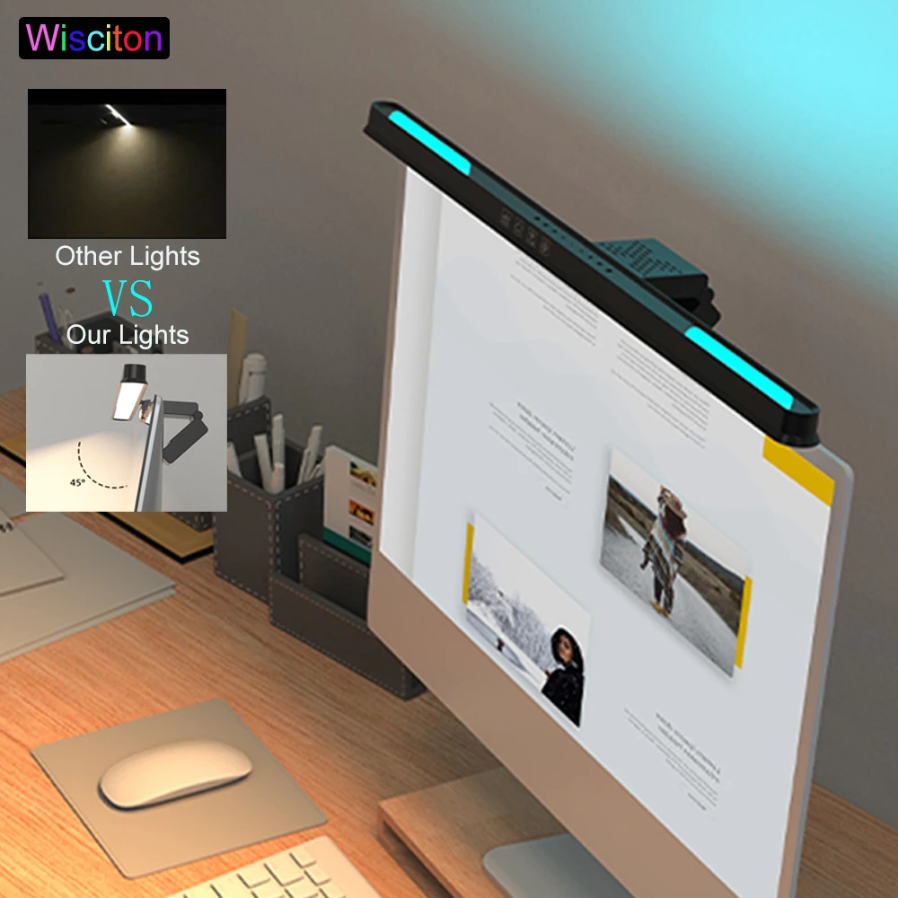LED شاشة الكمبيوتر ضوء بار الكمبيوتر العمل حماية العين الإضاءة لا وميض التعلم القراءة شنقا ضوء توقيت يعتم RGB