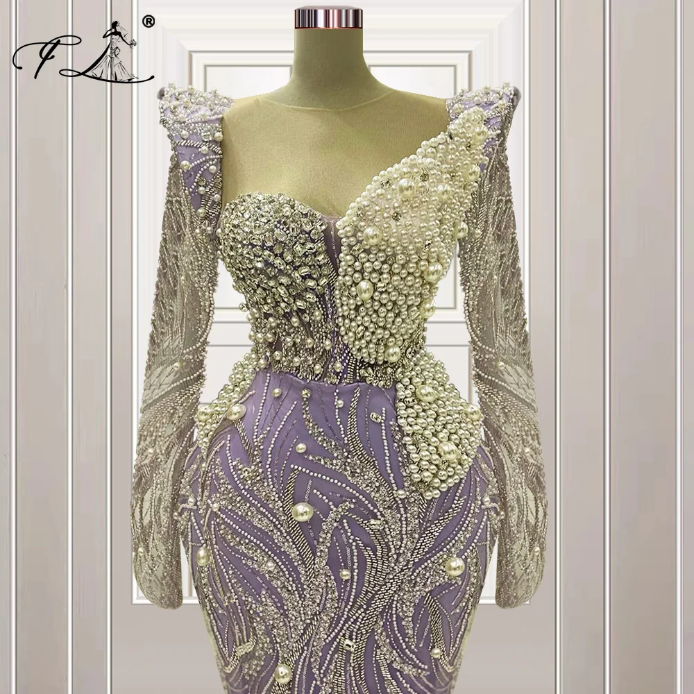Luxury Silver Crystals Mermaid Celebrity Dresses 2024 Dubai Arabic Long Sleeves Prom Evening Party Gowns Customized