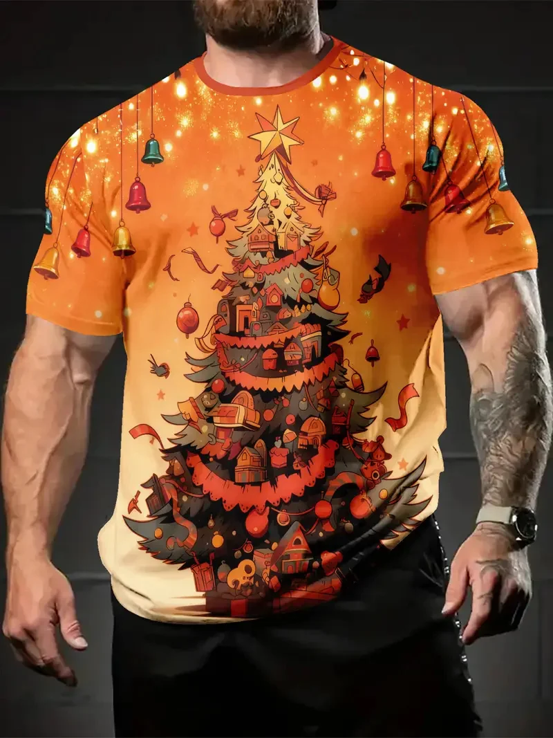 

Men's Merry Christmas Short Sleeve T-Shirts Fashion Festival Family Party Round Neck Tees Loose Casual Creative Novelty Clothing