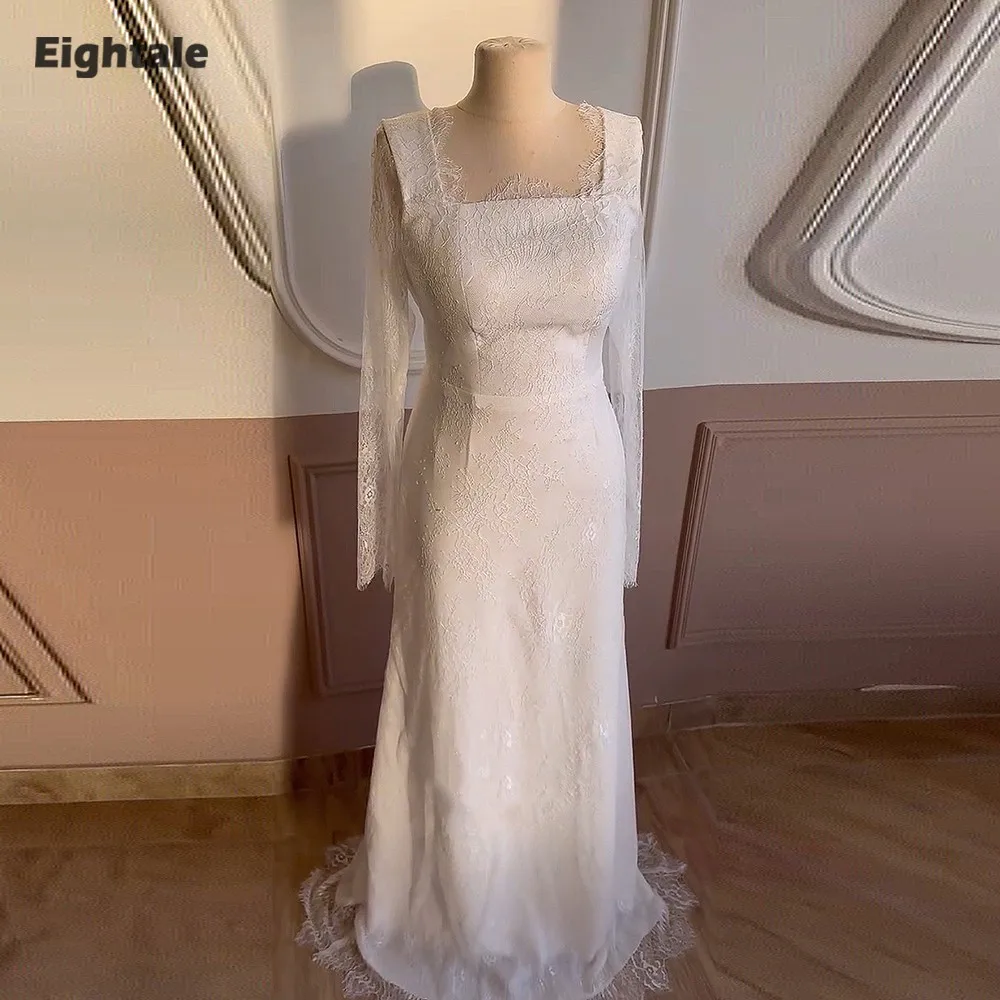 

Eightale арабское свадебное платье с кружевом на заказ цвета слоновой кости из атласа с длинными рукавами свадебное платье русалки вечернее платье невесты