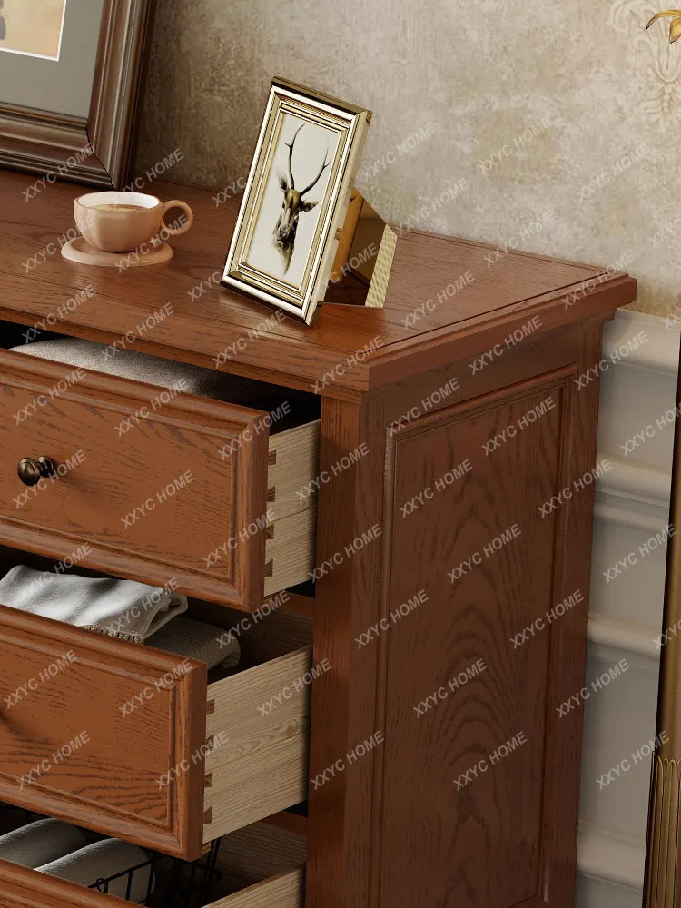 Solid wood nine-drawer cabinet retro ash wood bedroom storage cabinet wall-mounted bed end drawer storage cabinet