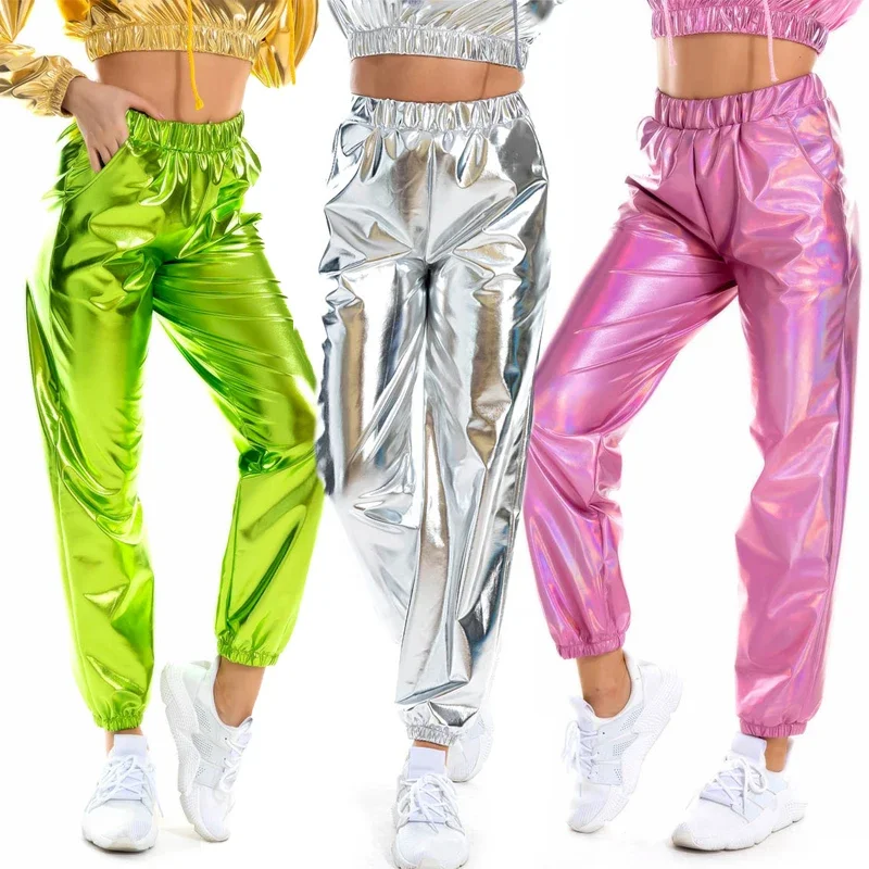 

Women Nightclub Pole Dance Trousers Hip Hop Slacks Dj Costume Street Stage Wear Party Holographic Pants Cheerleading Loose