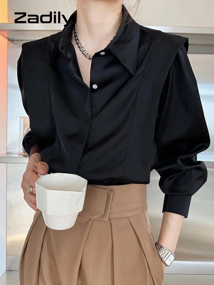 Zadily 2022 Summer Elegant Long Sleeve Solid Work Shirt Women Office Lady Button Up White Shirt Blouse Casual Female Clothes