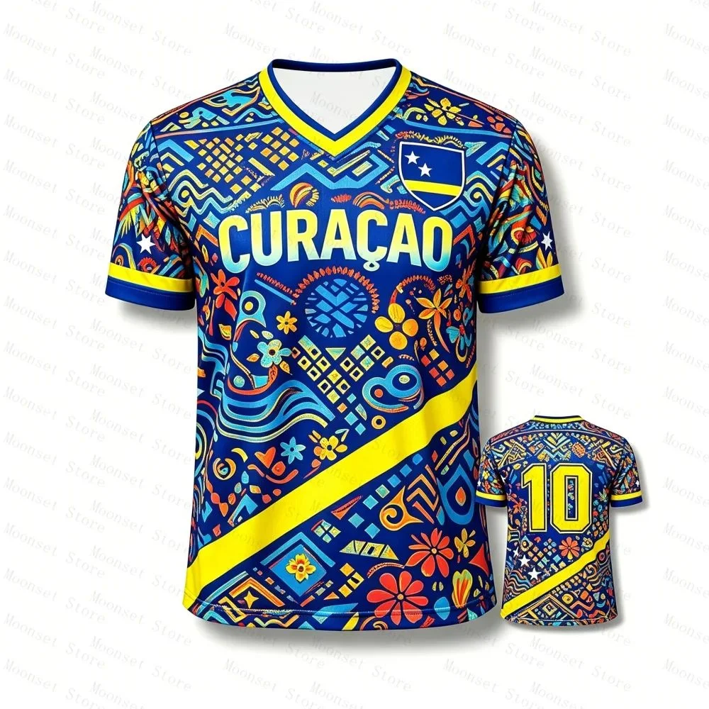 2026 Curacao Tribal Print Football Shirt Jersey Men Breathable Sport T-shirt National Team Inspired Casual  Soccer Tops for Fans