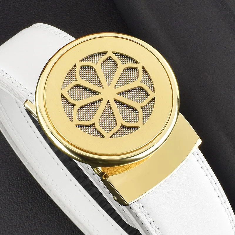 

High Quality Automatic Buckle white Belt Men 3.5cm Waist Strap fashion Golf genuine leather Business Designer Cintos Masculinos