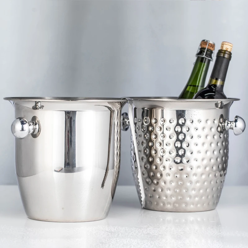 

Stainless steel thickened ice wine bucket large champagne basin hammered binaural red wine ice wine bucket household chilled buc