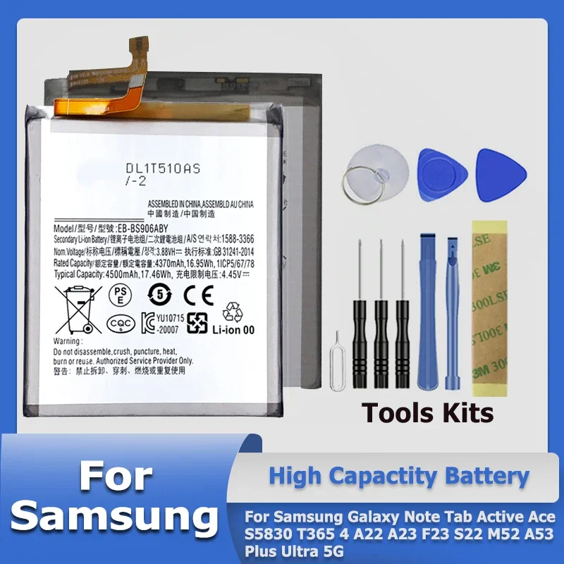 EB-BS906ABY EB-BS908ABY Battery For Samsung Galaxy Note Tab Active Ace S5830 T365 4 A22 A23 F23 S22 M52 A53 Plus Ultra 5G + Tool