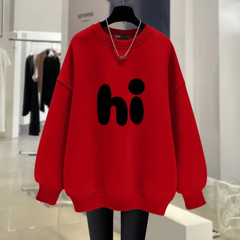 Autumn Women Clothing Y2K Letter Printed Hoodies Vintage Casual Loose Long Sleeve Sweatshirts Fashion O-neck Capless Pullovers