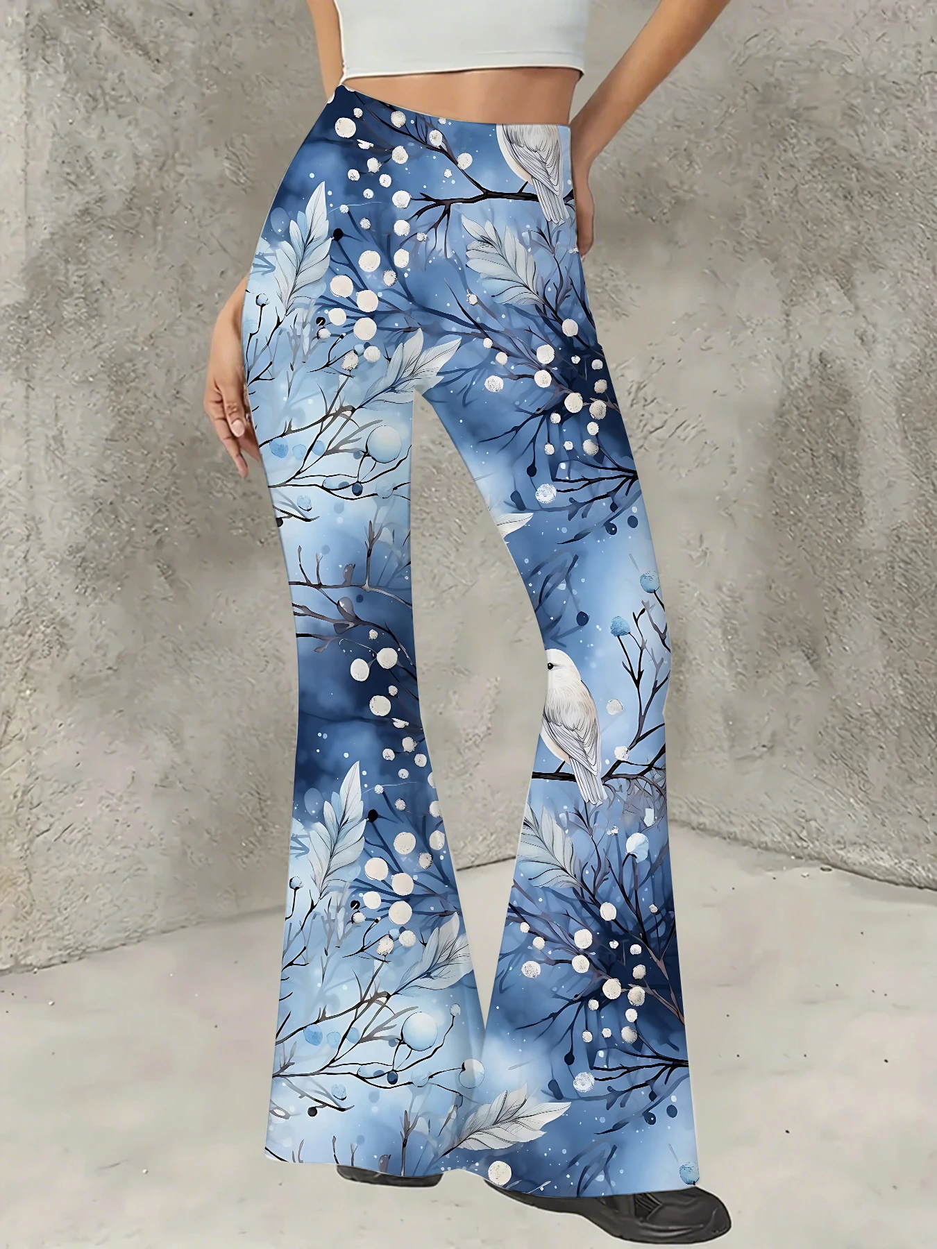 

Women's All-Over Print Flared Leggings Stretchy High Waist Bell Bottom Pants