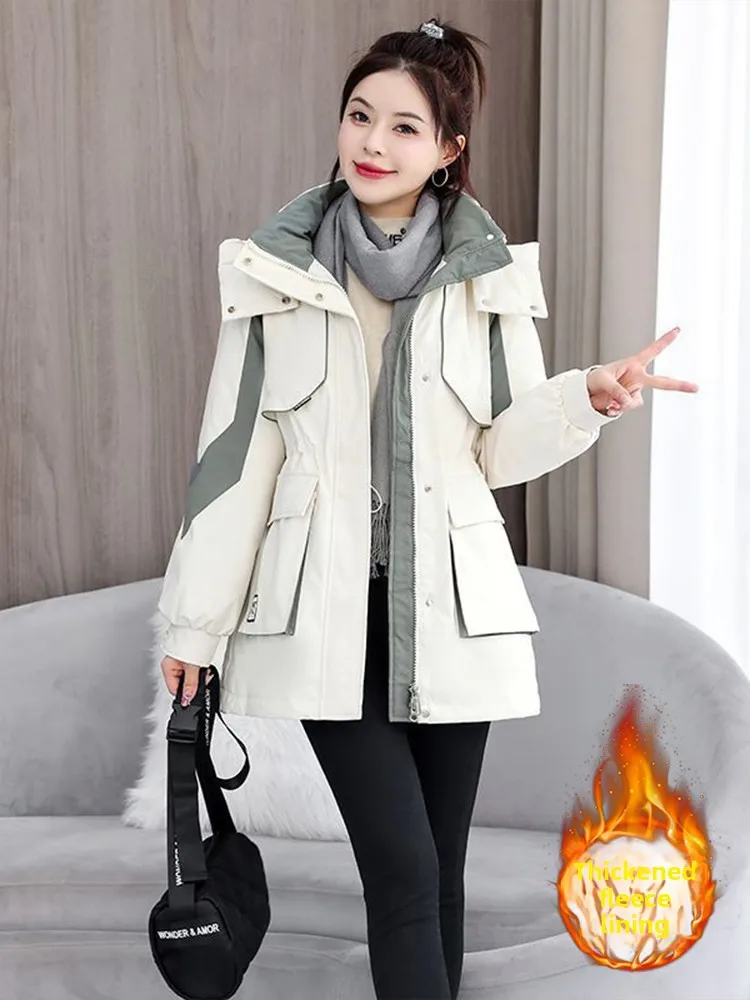 

Женская пуховая хлопковая куртка малого размера, новая коллекция осень-зима 2026, средней длины, с завязками на талии, верхняя одежда