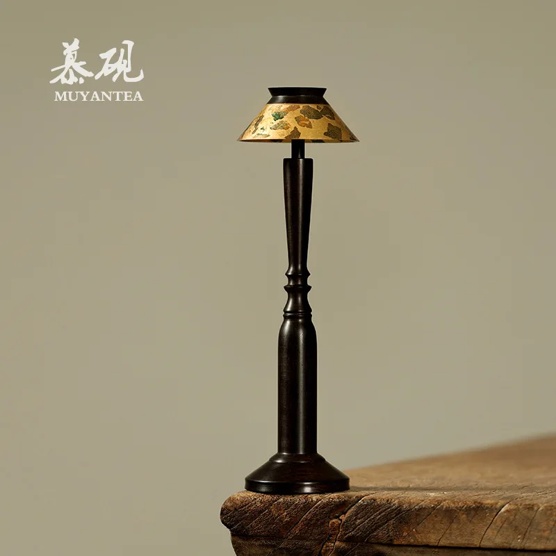Mu Yan Handmade Sandalwood Lampshade Small Zen-Inspired Vintage Tea Room Decoration Creative Wabi-Sabi Style Table Lamp Ambiance