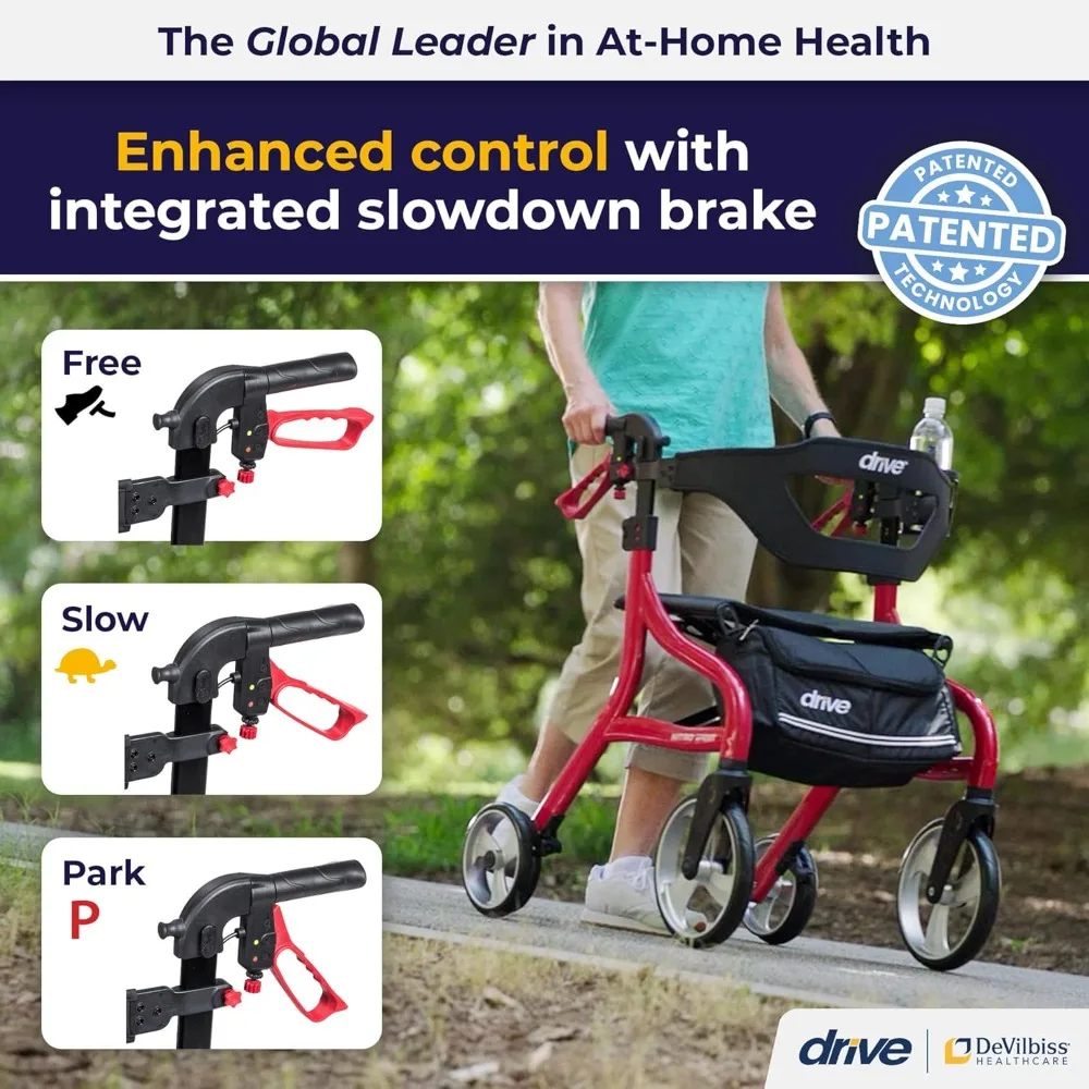 Zusammenklappbarer Rollator mit Sitz, leichter Rollator mit Standardhöhe und großen Rädern, zusammenklappbarer Rollator