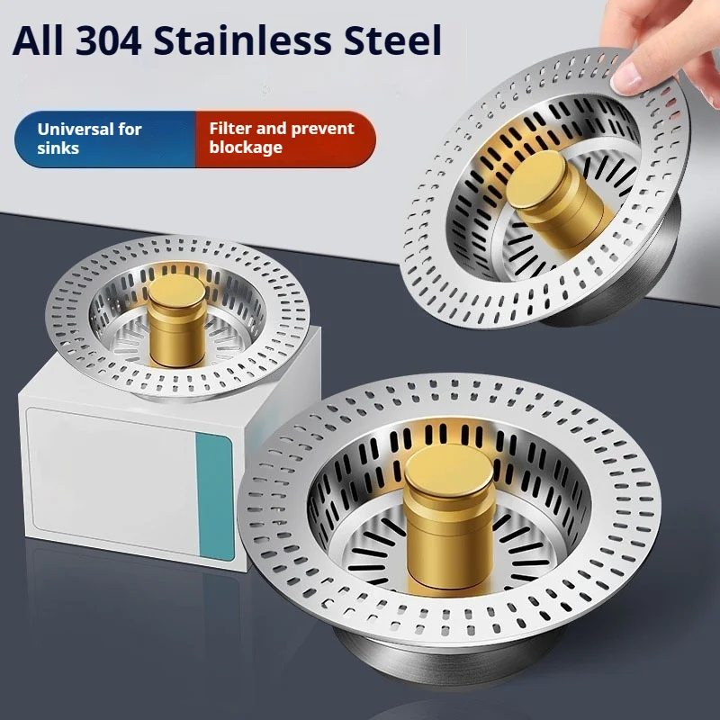 

Pop-Up Sink Strainer Basket - Anti-Odor Drain Stopper Plug with Filter, for Kitchen & Laundry Tub, Easy Install