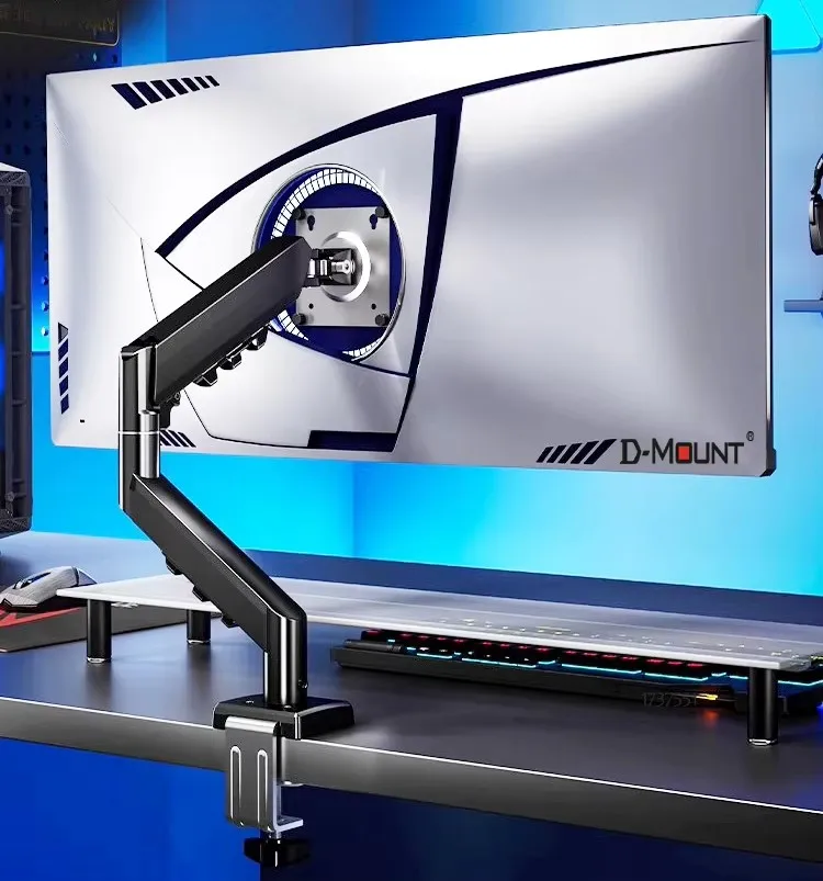D-MOUNT D90 Metal Aluminum 13'-32' Monitor Desktop Stand Mount Gas Spring Arm Full Motion Rotate Clamp 0-60mm Grommet 2-10KG 3
