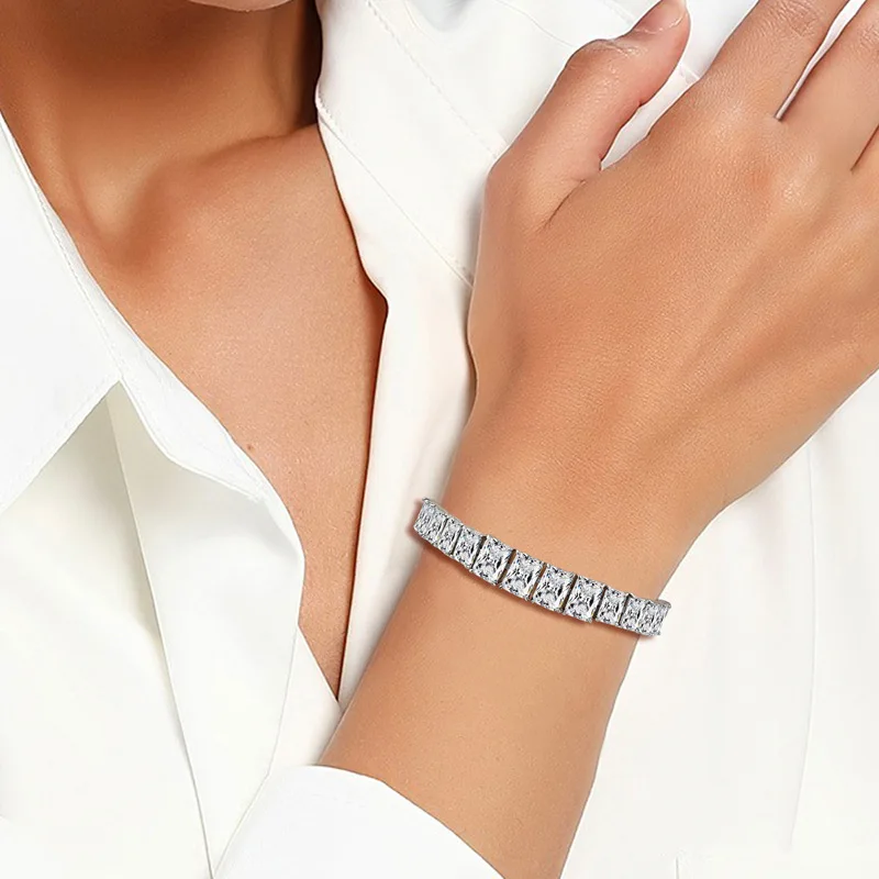 Simple & Versatile Spring Clasp Bracelet For Women High Carbon Lab Diamond PT950 Platinum, easy to match daily